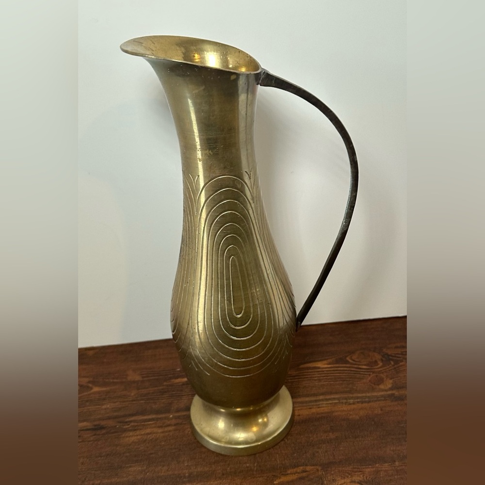 Vintage‎ Etched Brass Sarna Handle Pitcher 270-12 13” MCM